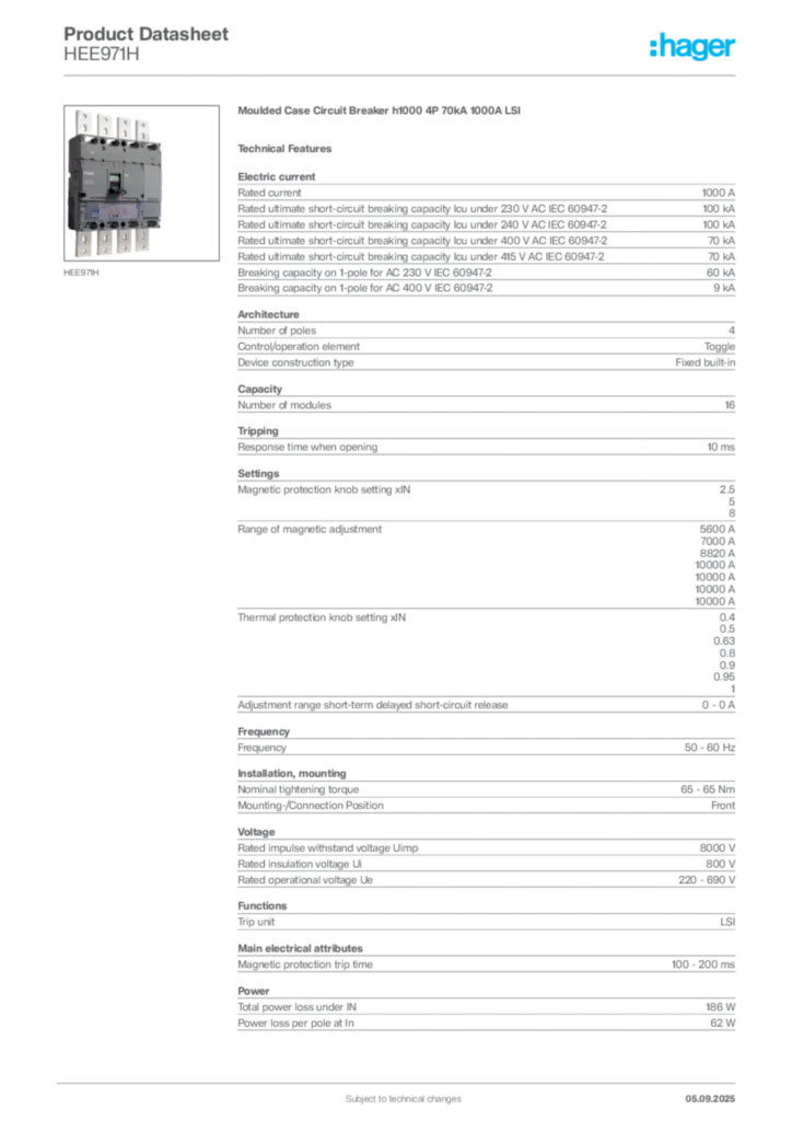 Image Hager Product data sheet HEE971H  | Hager