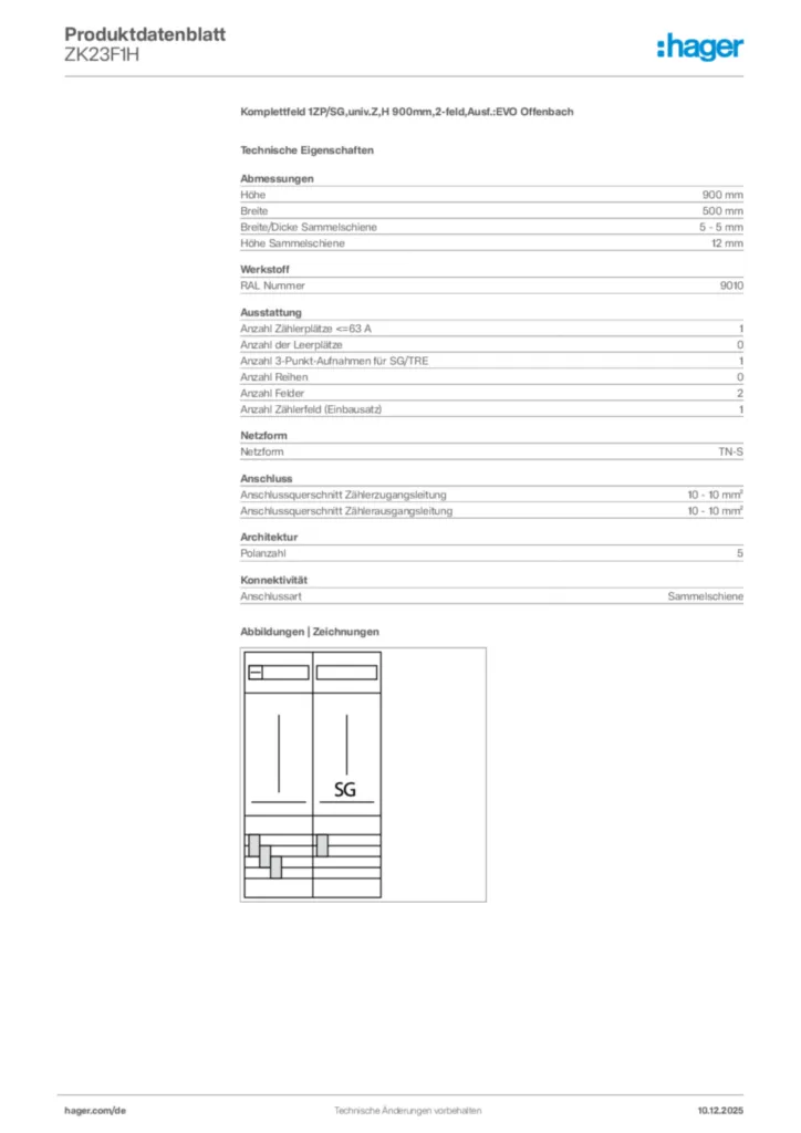 Bild Hager Produktdatenblatt ZK23F1H | Hager Deutschland