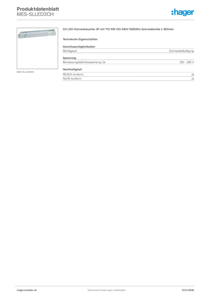 Bild Hager Produktdatenblatt MES-SLLED3CH | Hager Schweiz