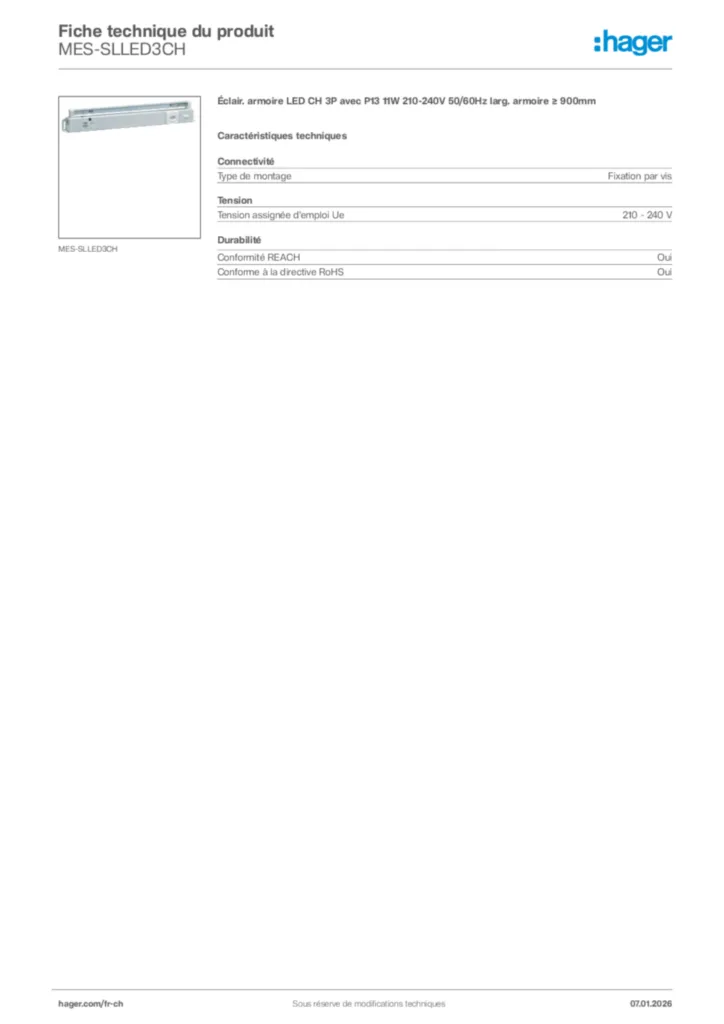 Image Hager Fiche technique du produit MES-SLLED3CH | Hager Suisse