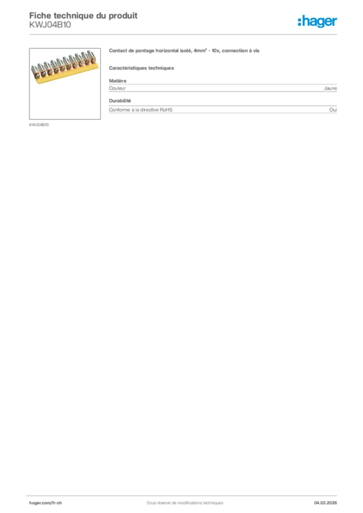 Image Hager Fiche technique du produit KWJ04B10 | Hager Suisse
