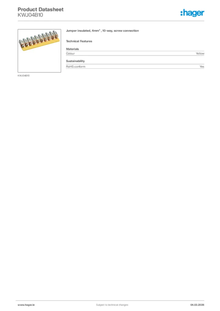 Image Hager Product data sheet KWJ04B10  | Hager