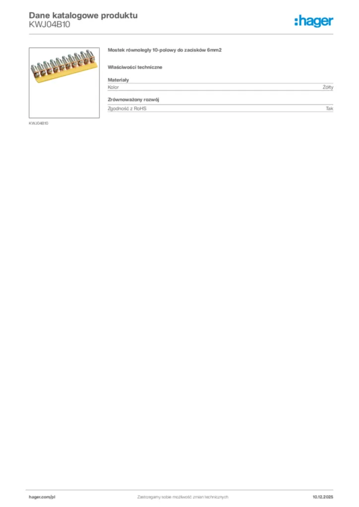 Zdjęcie Hager Dane katalogowe produktu KWJ04B10 | Hager Polska