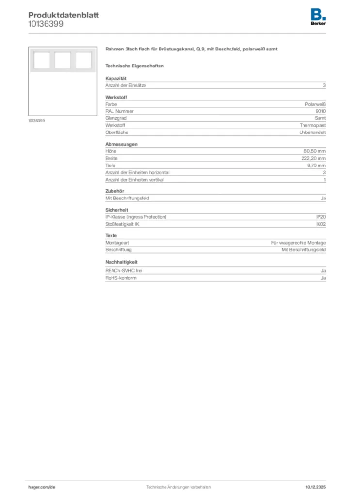 Bild Berker Produktdatenblatt 10136399 | Hager Deutschland