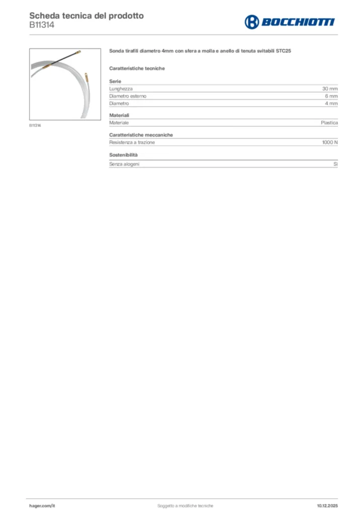 Immagine Bocchiotti Scheda tecnica del prodotto B11314 | Hager Italia
