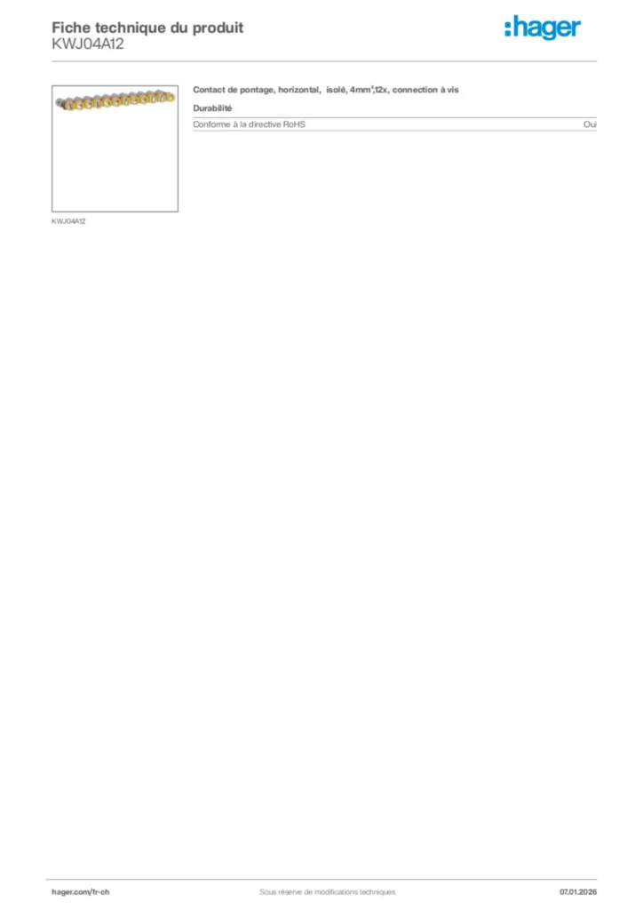 Image Hager Fiche technique du produit KWJ04A12 | Hager Suisse