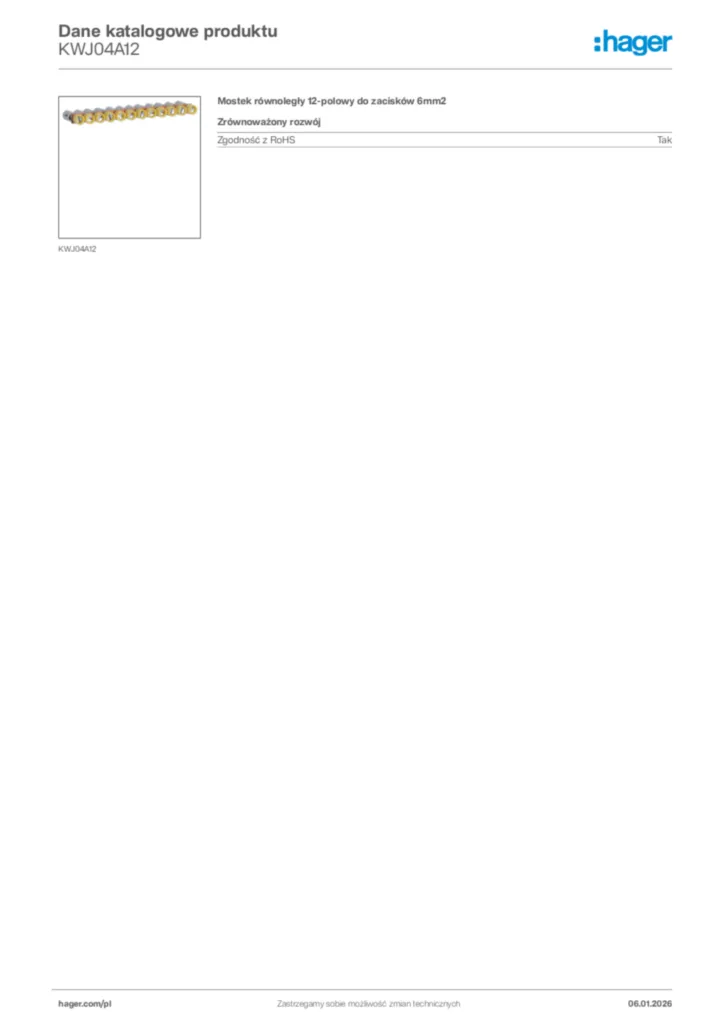 Zdjęcie Hager Karta katalogowa KWJ04A12 | Hager Polska