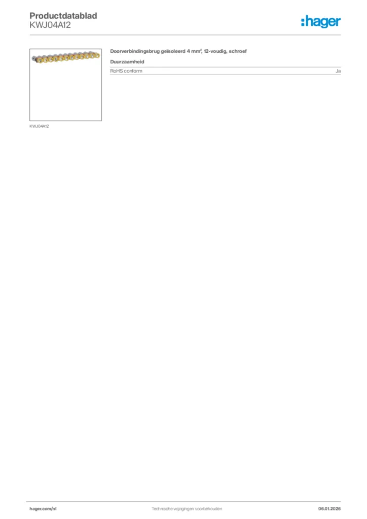 Afbeelding Hager Productdatablad KWJ04A12 | Hager Nederland