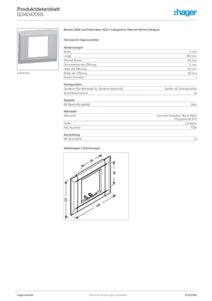 Bild Hager Produktdatenblatt G34047035 | Hager Deutschland