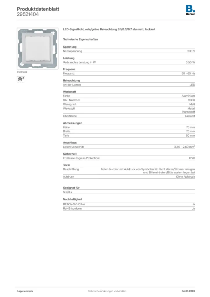 Bild Berker Produktdatenblatt 29521404 | Hager Deutschland
