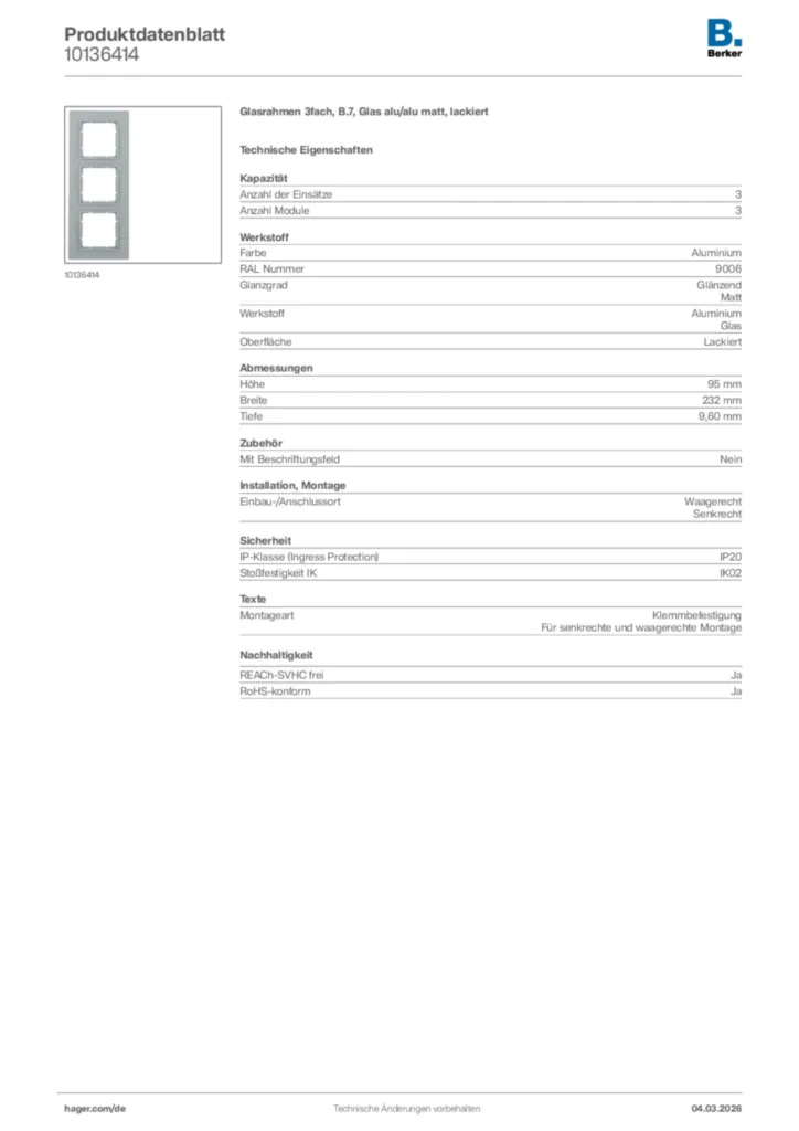 Bild Berker Produktdatenblatt 10136414 | Hager Deutschland
