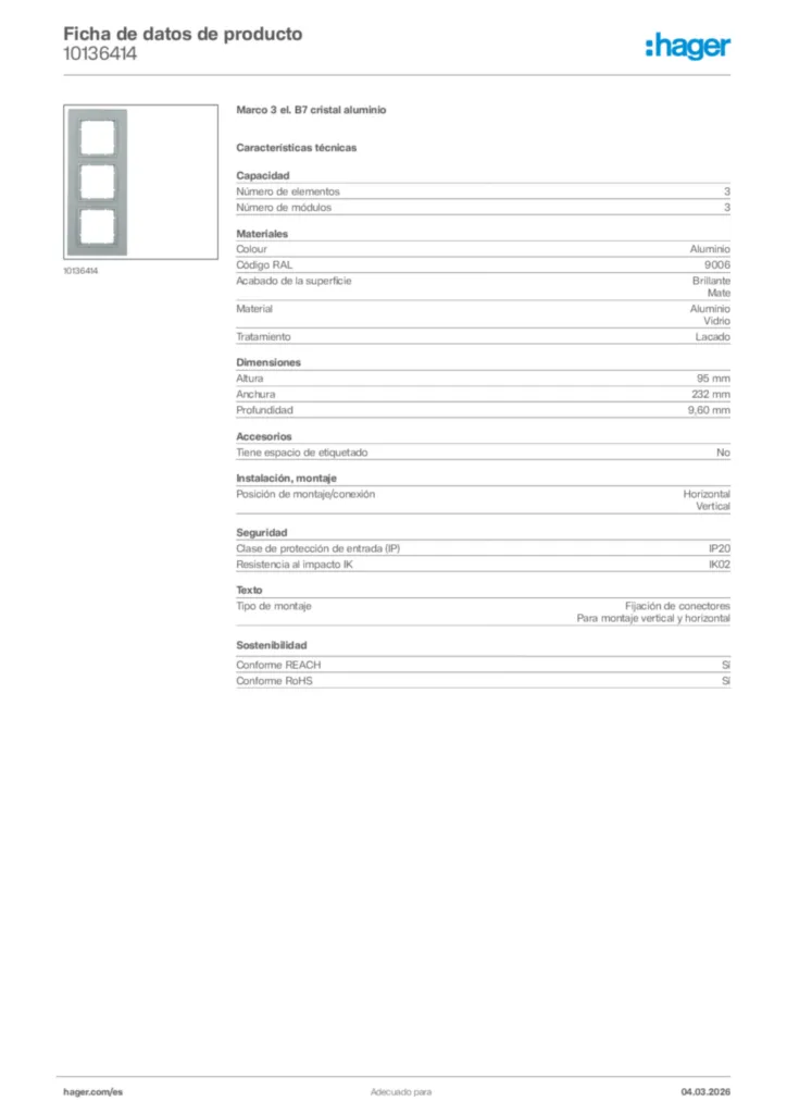Imagen Hager Ficha de datos de producto 10136414 | Hager España