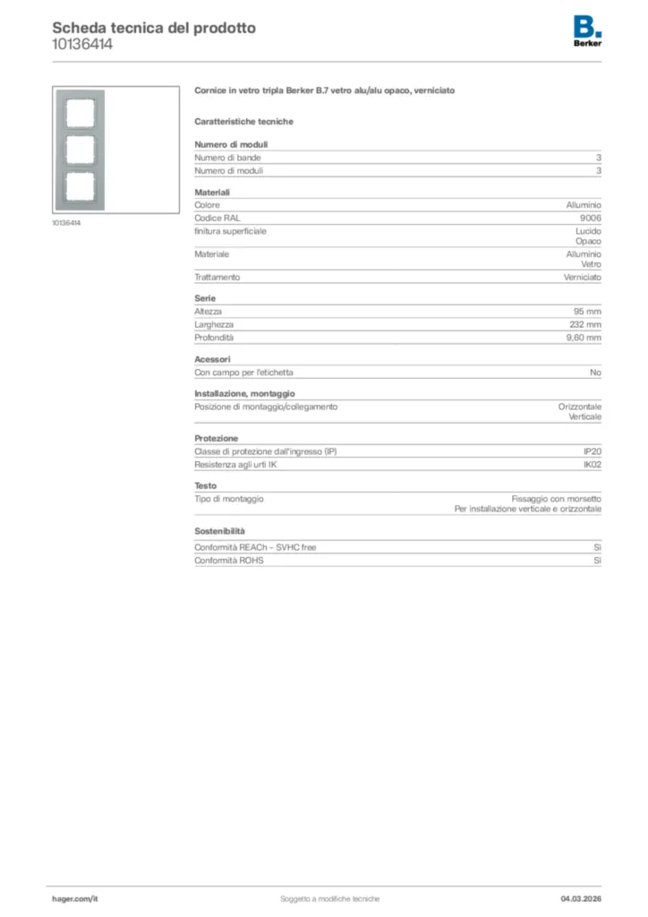 Immagine Berker Scheda tecnica del prodotto 10136414 | Hager Italia