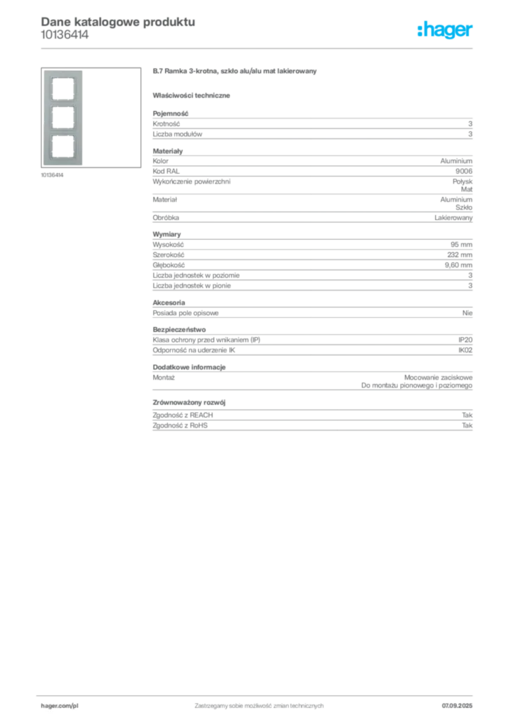 Zdjęcie Hager Dane katalogowe produktu 10136414 | Hager Polska