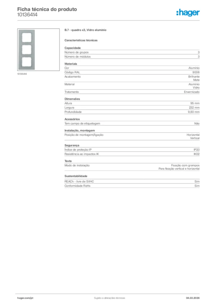 Imagem Hager Ficha técnica do produto 10136414 | Hager Portugal