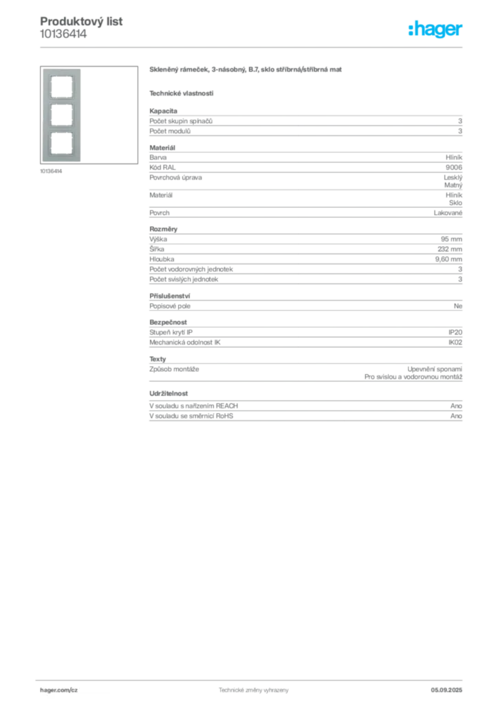 Obrázek Hager Produktový list 10136414 | Hager