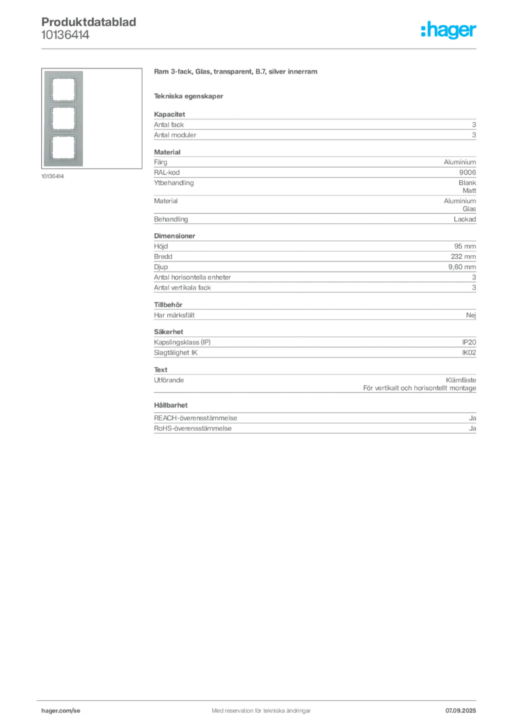 Bild Hager Produktdatablad 10136414 | Hager Sverige