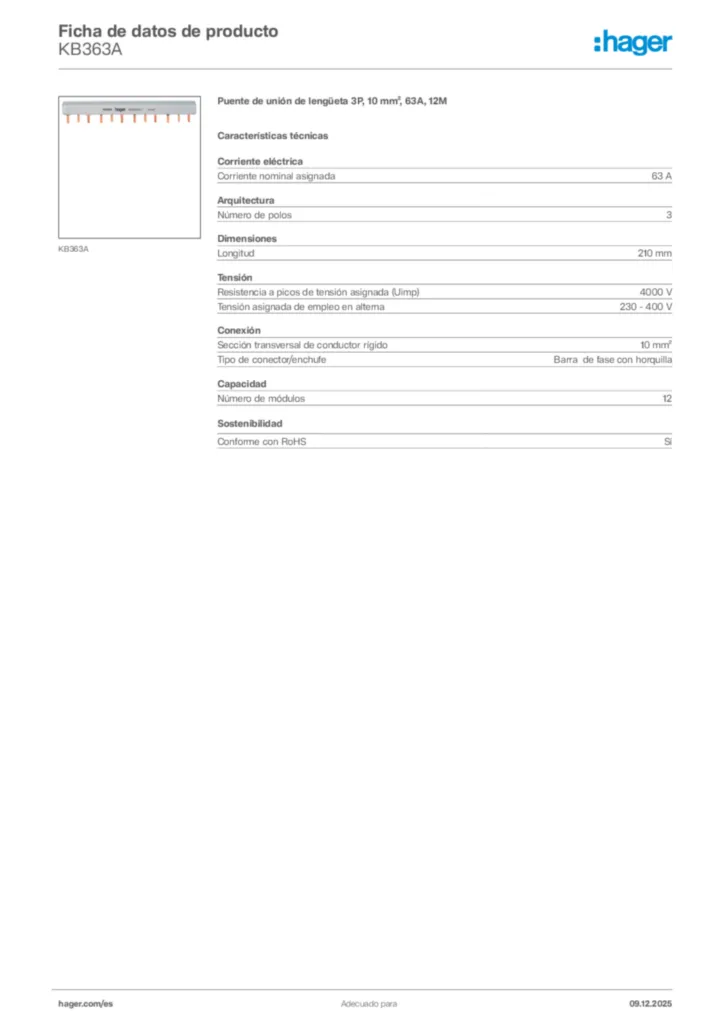 Imagen Hager Ficha de datos de producto KB363A | Hager España