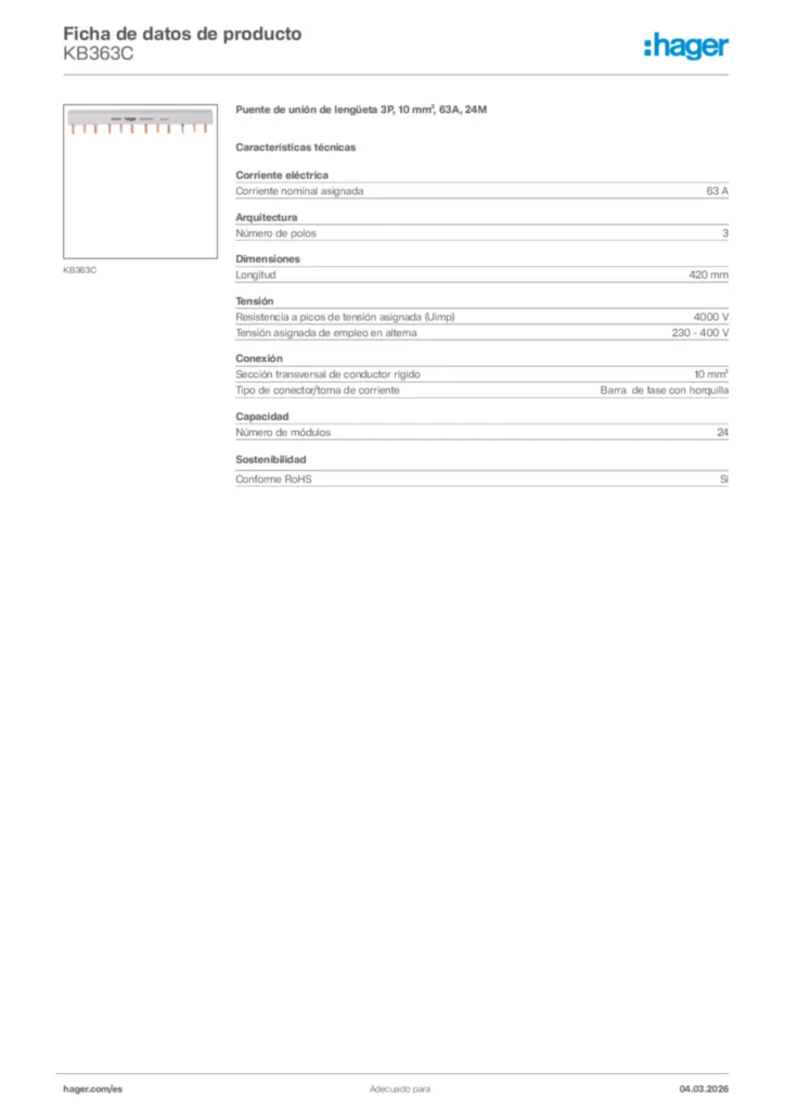 Imagen Hager Ficha de datos de producto KB363C | Hager España