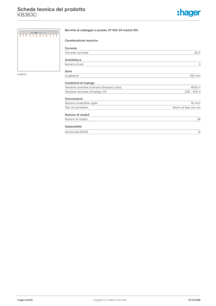 Immagine Hager Scheda tecnica del prodotto KB363C | Hager Italia