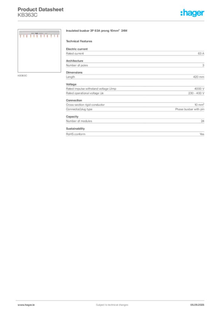 Image Hager Product data sheet KB363C  | Hager