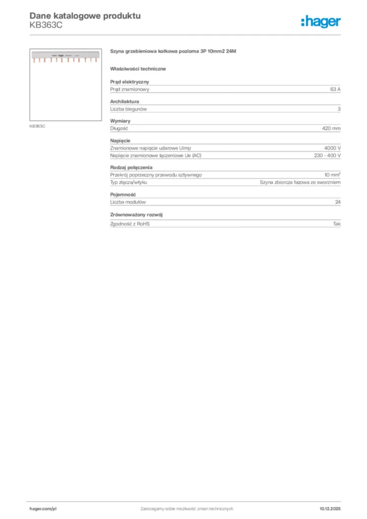 Zdjęcie Hager Dane katalogowe produktu KB363C | Hager Polska