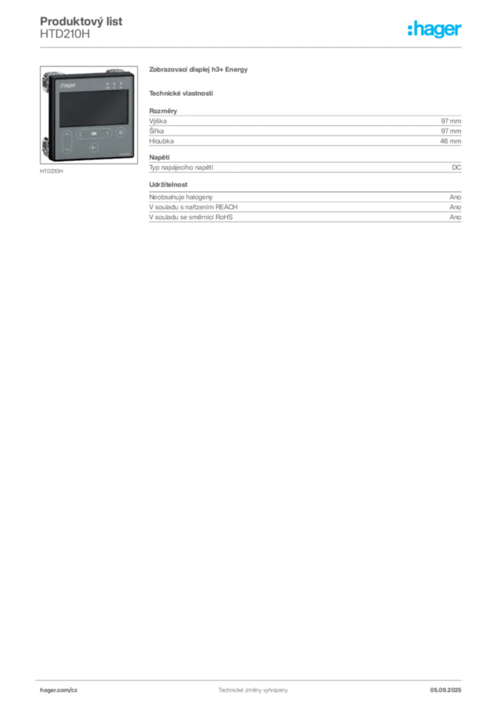 Obrázek Hager Produktový list HTD210H | Hager