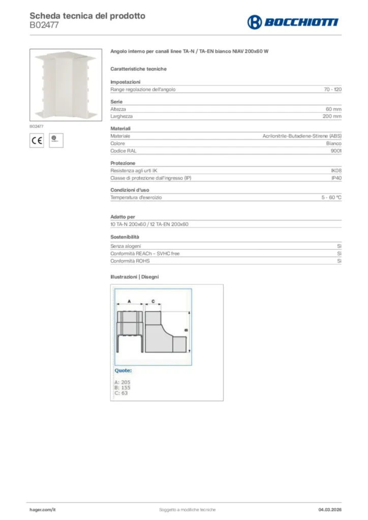 Immagine Bocchiotti Scheda tecnica del prodotto B02477 | Hager Italia