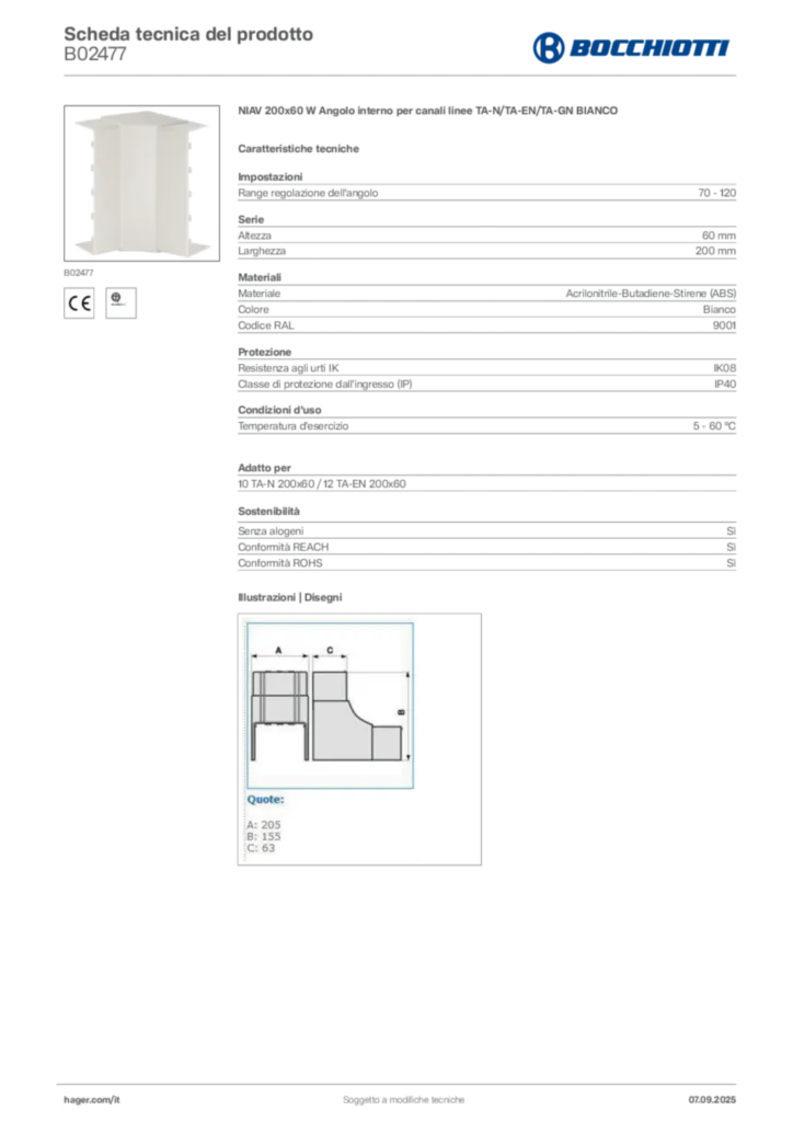 Immagine Bocchiotti Scheda tecnica del prodotto B02477 | Hager Italia
