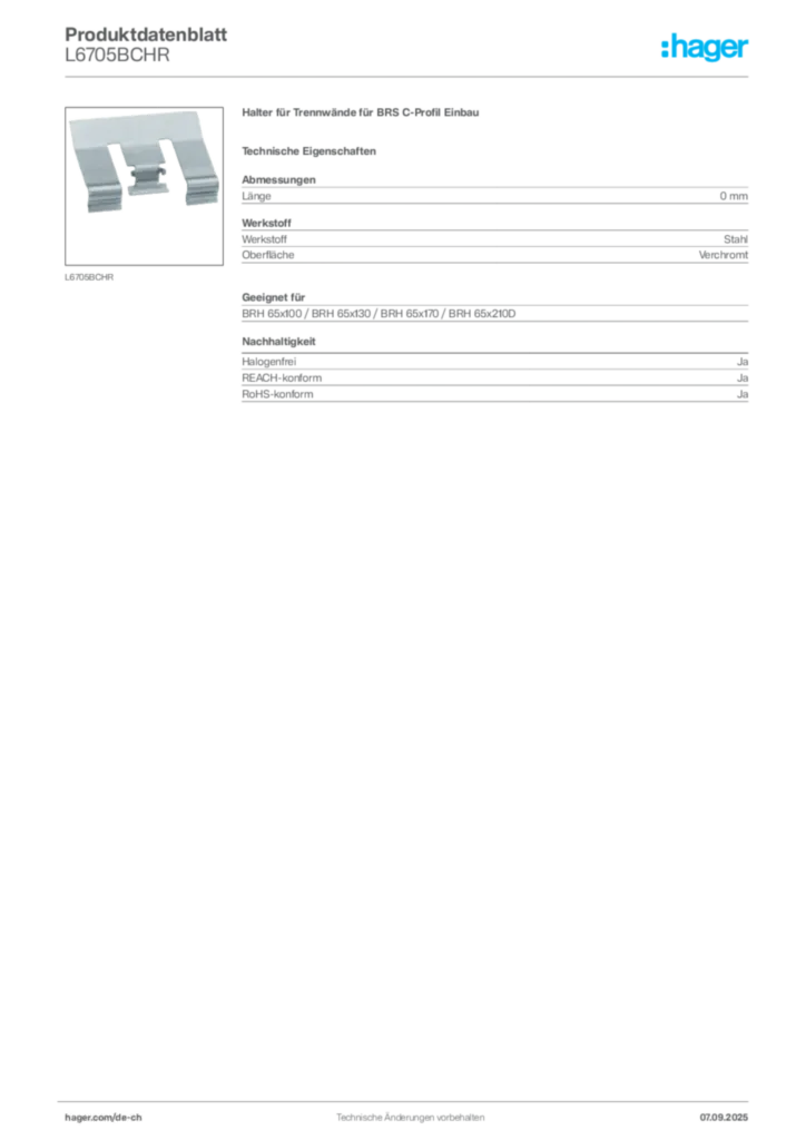 Bild Hager Produktdatenblatt L6705BCHR | Hager Schweiz