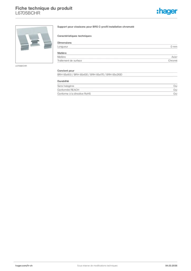 Image Hager Fiche technique du produit L6705BCHR | Hager Suisse