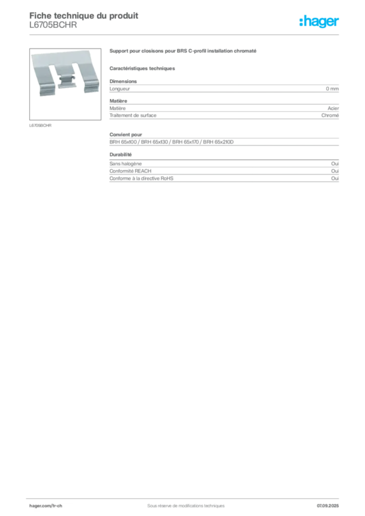 Image Hager Fiche technique du produit L6705BCHR | Hager Suisse