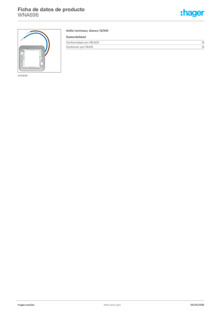 Imagen Hager Ficha de datos de producto WNA696 | Hager España