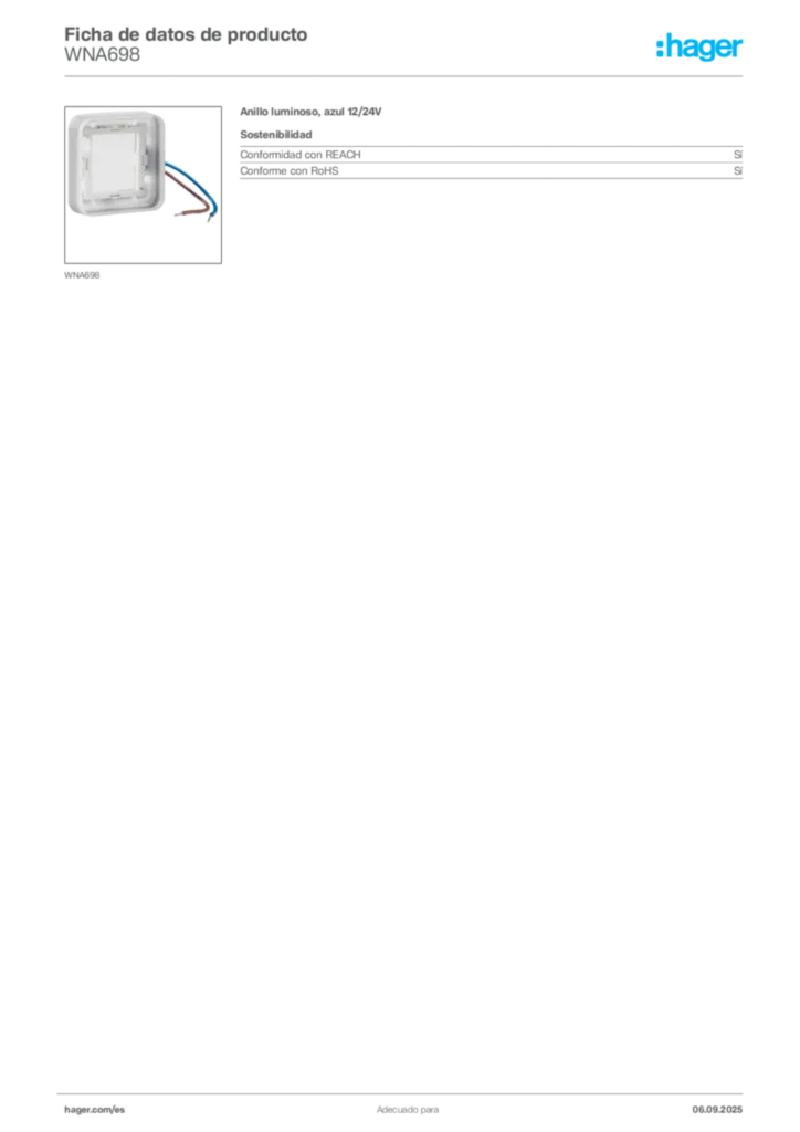 Imagen Hager Ficha de datos de producto WNA698 | Hager España