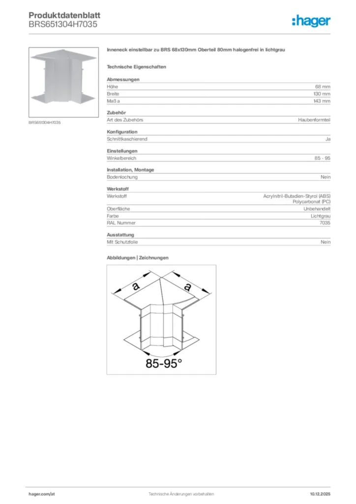 Bild Hager Produktdatenblatt BRS651304H7035 | Hager Deutschland