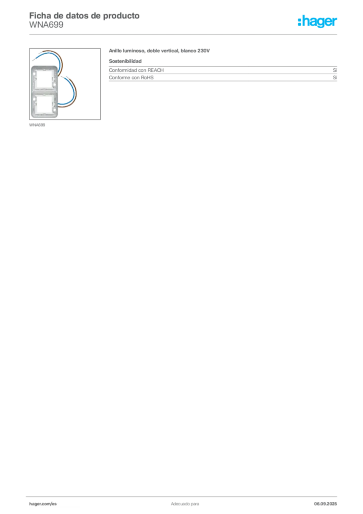 Imagen Hager Ficha de datos de producto WNA699 | Hager España