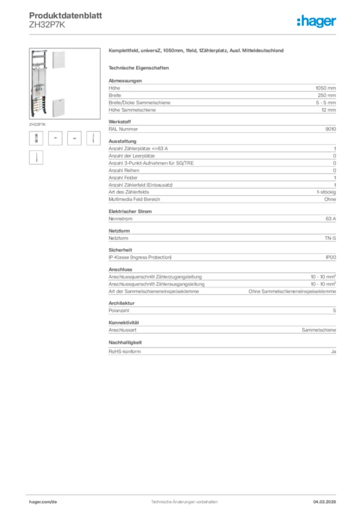 Bild Hager Produktdatenblatt ZH32P7K | Hager Deutschland