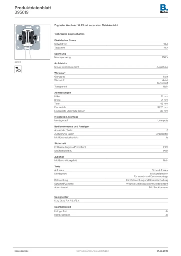 Bild Berker Produktdatenblatt 395619 | Hager Deutschland