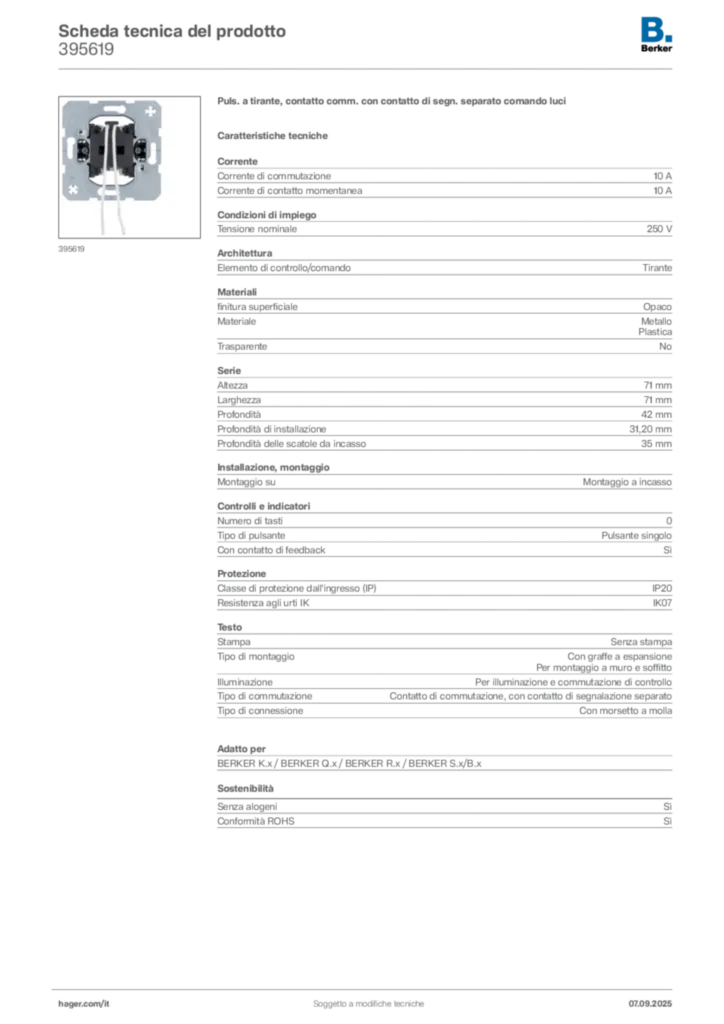 Immagine Berker Scheda tecnica del prodotto 395619 | Hager Italia