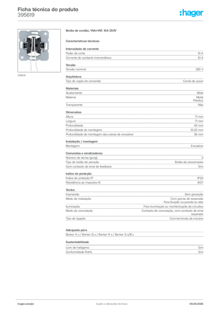 Imagem Hager Ficha técnica do produto 395619 | Hager Portugal