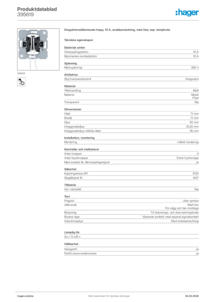 Bild Hager Produktdatablad 395619 | Hager Sverige