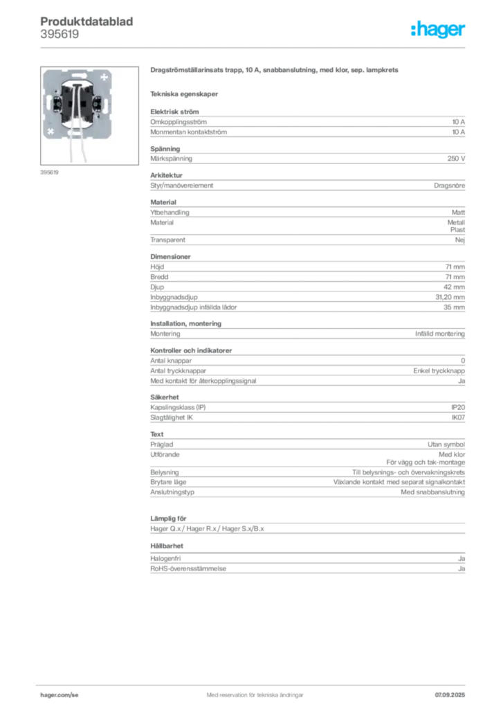 Bild Hager Produktdatablad 395619 | Hager Sverige