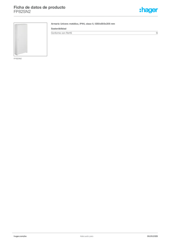 Imagen Hager Ficha de datos de producto FP82SN2 | Hager España