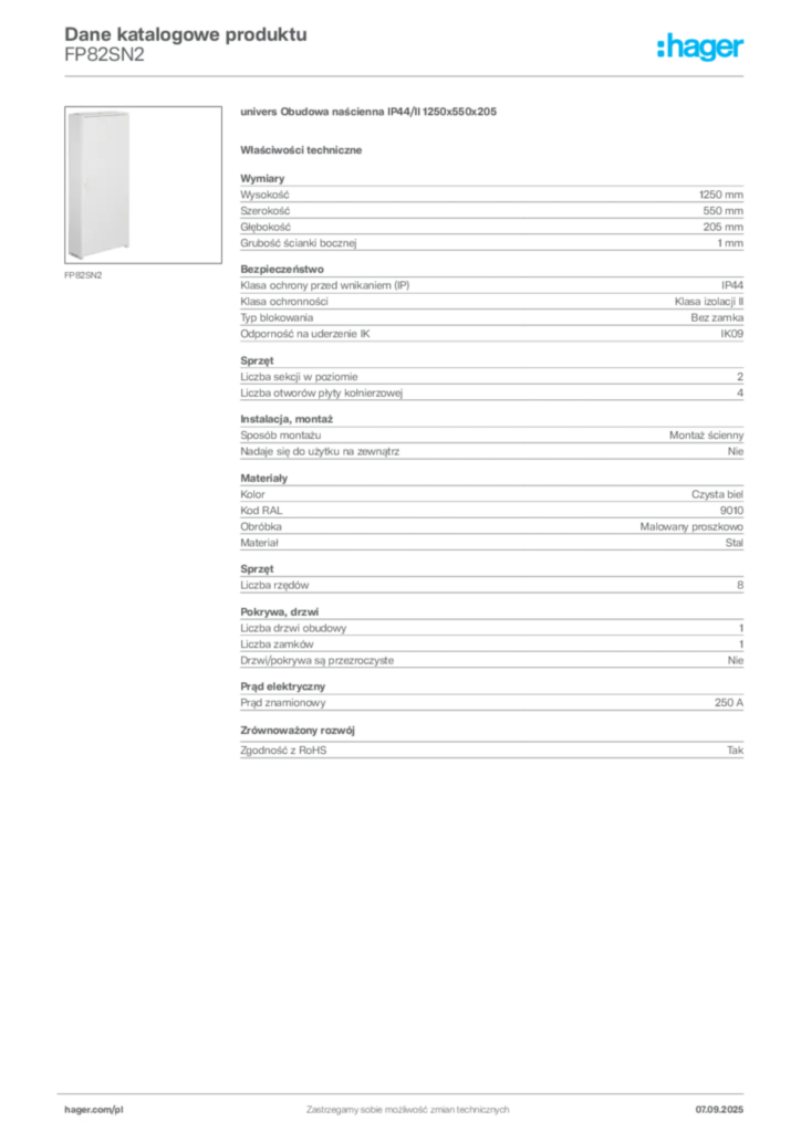Zdjęcie Hager Dane katalogowe produktu FP82SN2 | Hager Polska