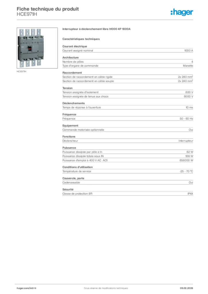 Image Hager Fiche technique du produit HCE971H | Hager Afrique