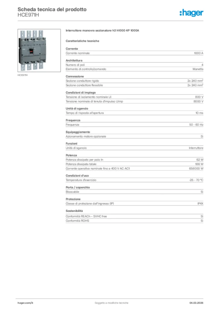 Immagine Hager Scheda tecnica del prodotto HCE971H | Hager Italia