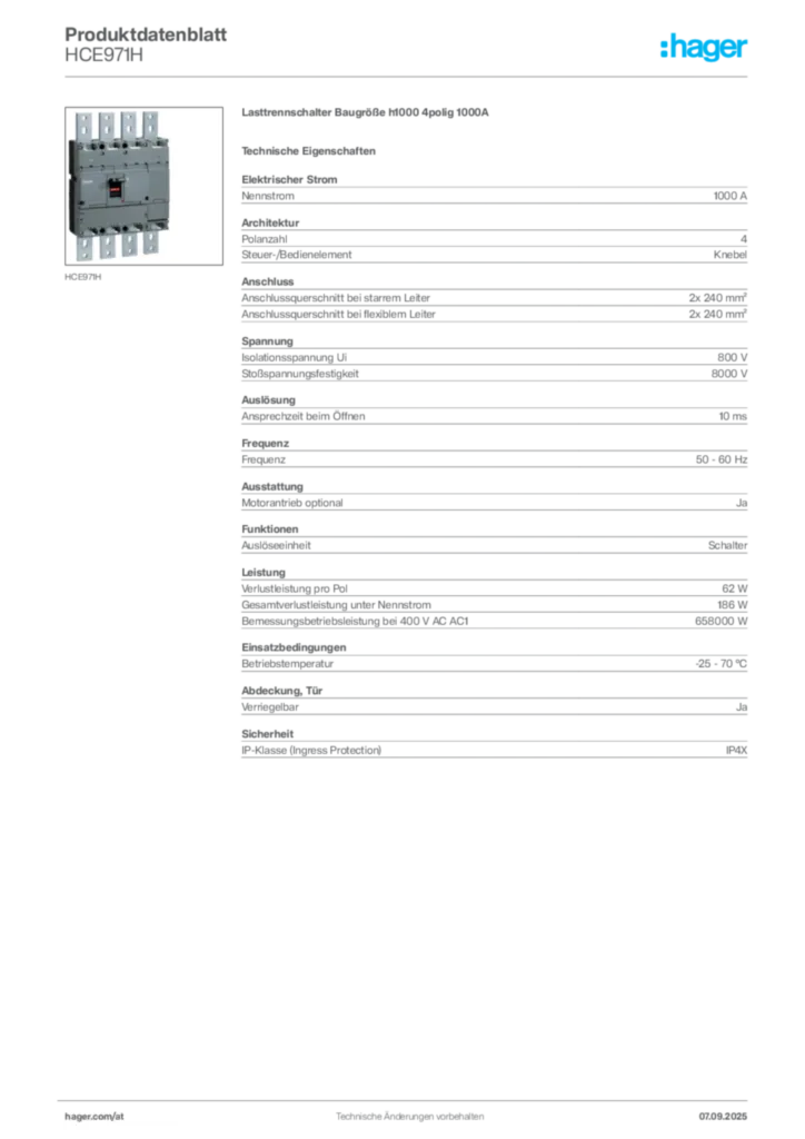 Bild Hager Produktdatenblatt HCE971H | Hager Deutschland