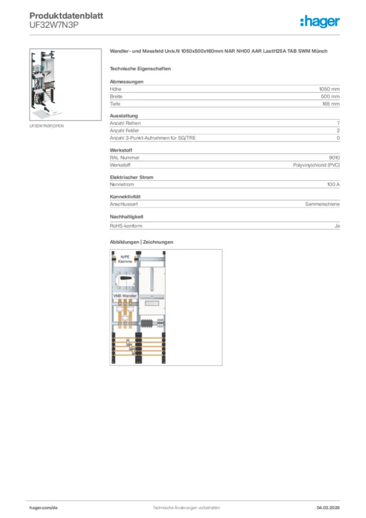 Bild Hager Produktdatenblatt UF32W7N3P | Hager Deutschland