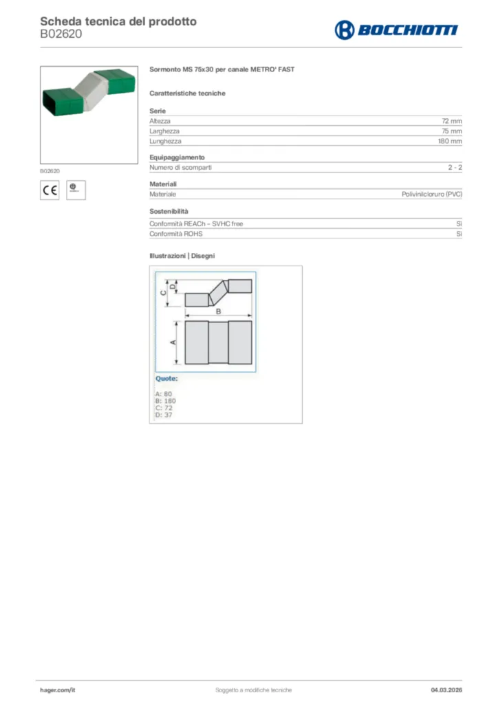 Immagine Bocchiotti Scheda tecnica del prodotto B02620 | Hager Italia