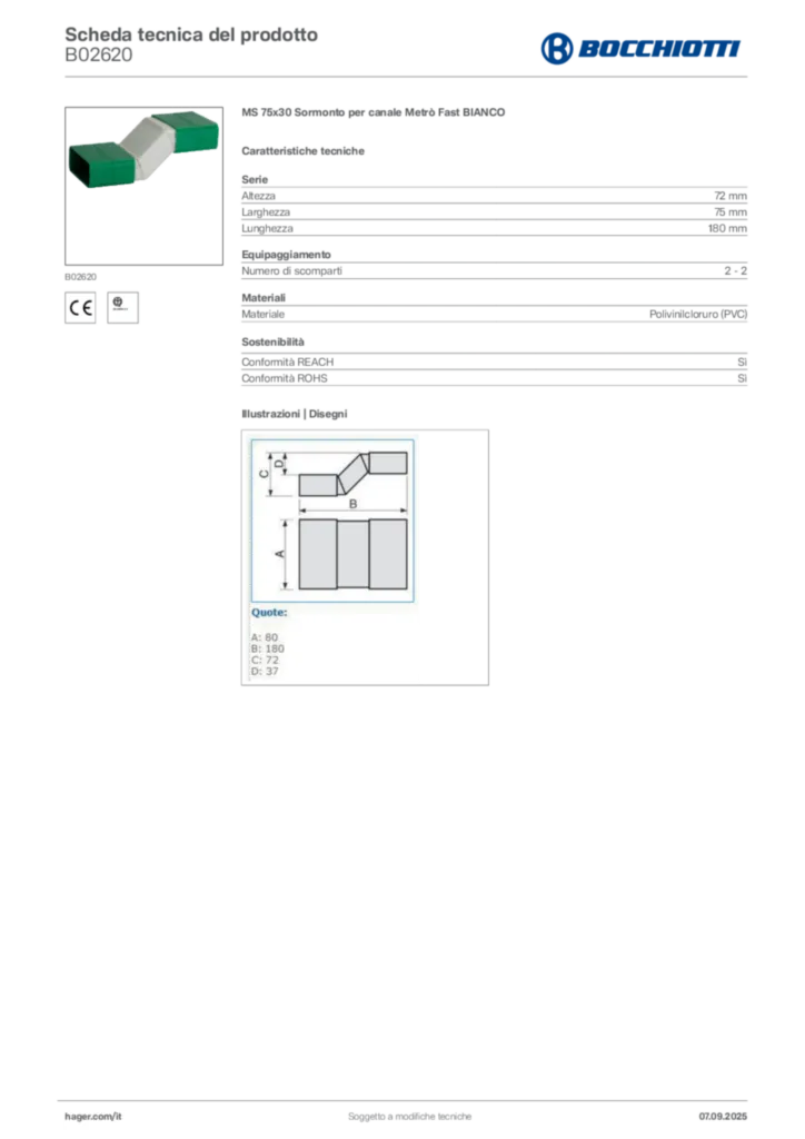 Immagine Bocchiotti Scheda tecnica del prodotto B02620 | Hager Italia